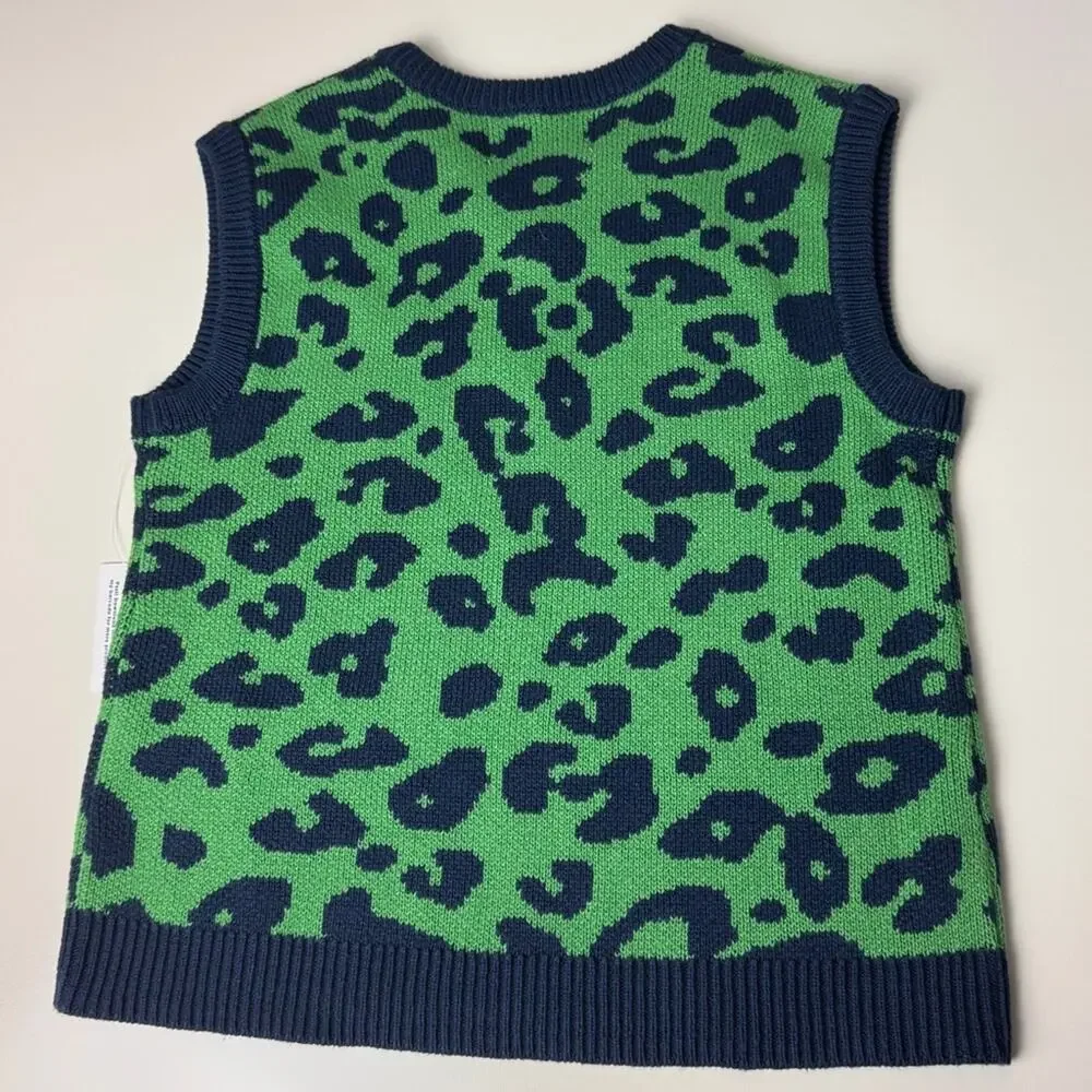Old Navy Green and Blue Leopard Print Sweater Vest Sz 5T New With Tags